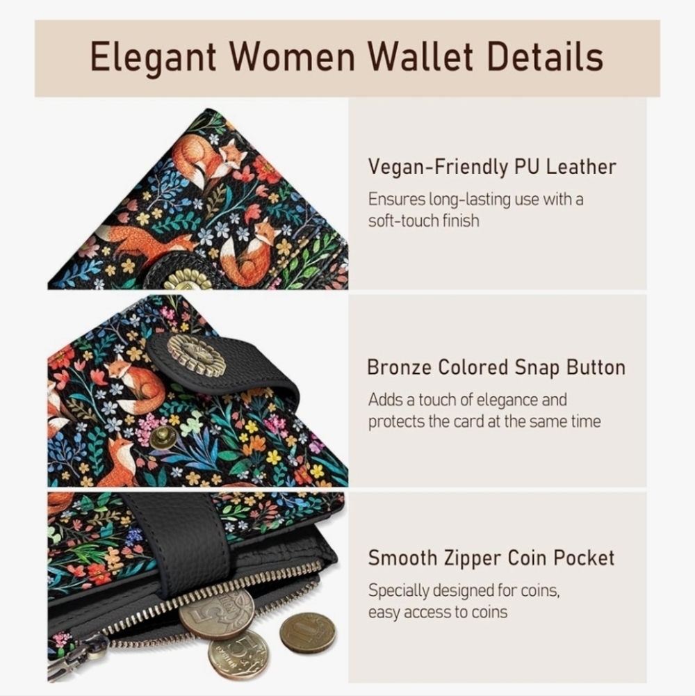 Colorful Fox Pattern RFID-Blocking Wallet - Picture 6 of 6